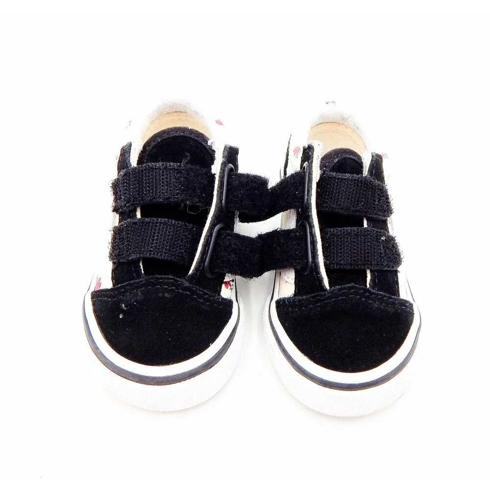 Vans Toddler Black Suede Floral Canvas Sneaker 4 Toddler Hook Loop Closure